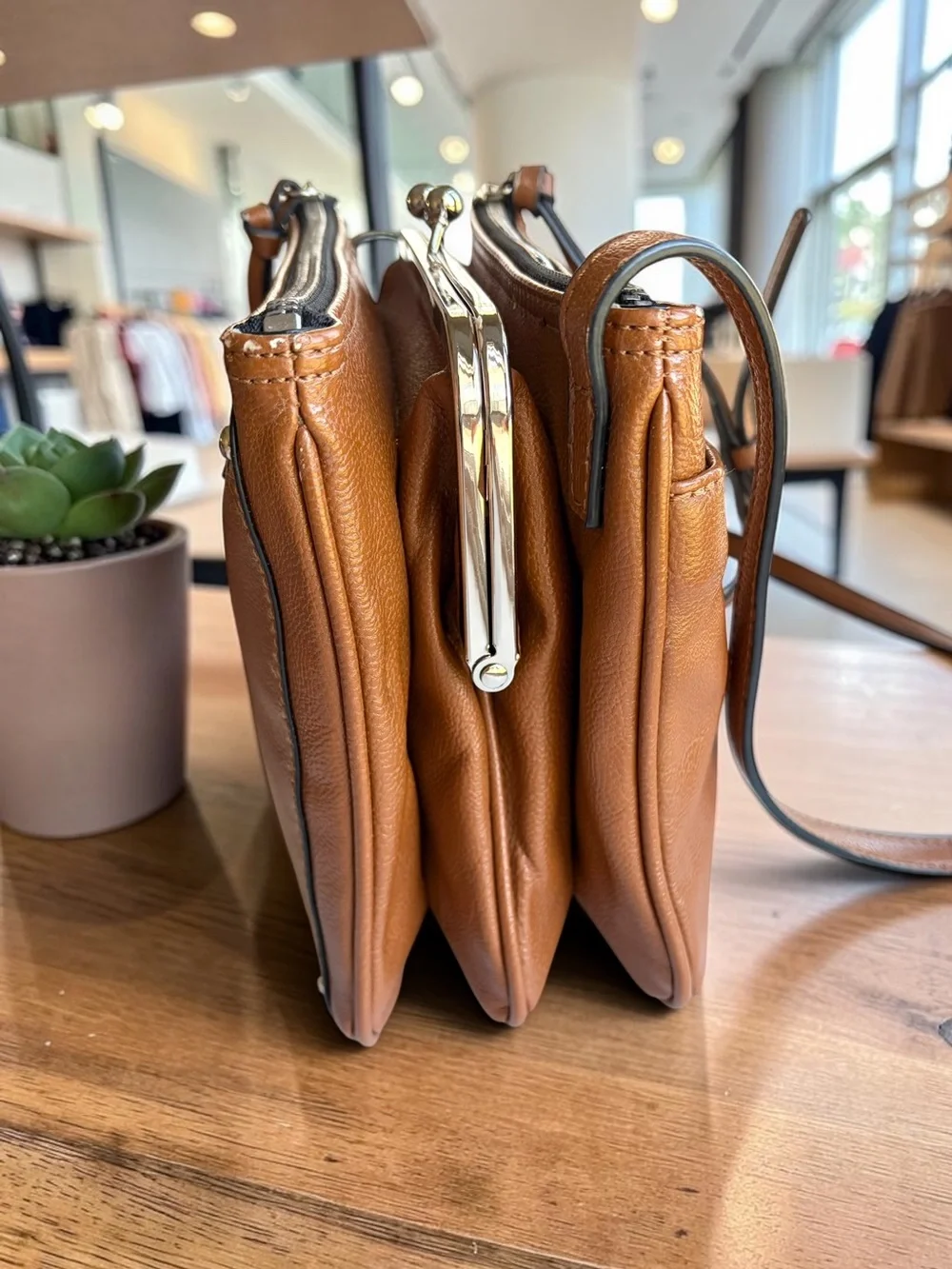 Nine West Warm Brown Crossbody with Kiss-Lock Detail